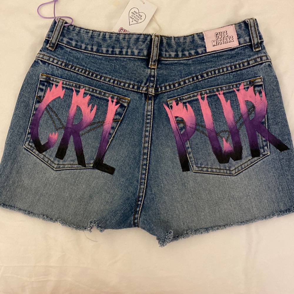 Custom Painted Girl Power shorts new with tags